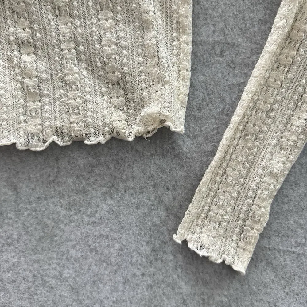 Anthropologie Kimchi Blue Ivory Lace Top Sz S Velvet Bow Balletcore Sheer Ballet